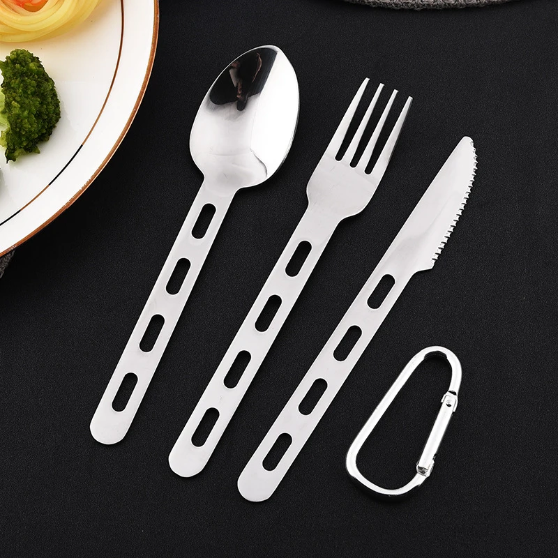 304 Stainless Steel Picnic Tableware Creative Hollow Spoon Fork Knife Portable Camping Cutlery Children's School Dinnerware