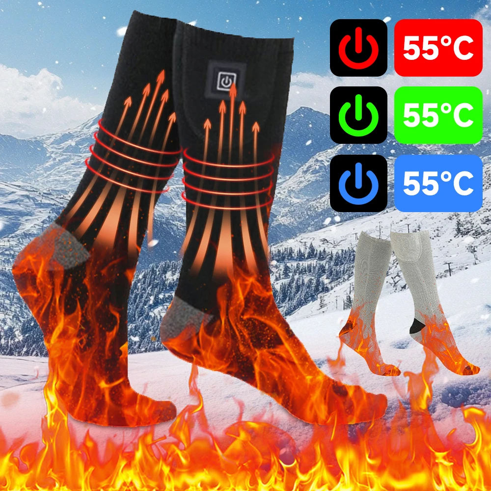 Electric Heating Socks 3 Level Temperature Winter Heating Socks Cold-Proof Winter Warm Thermal for Cycling Camping Skating For self heating socks