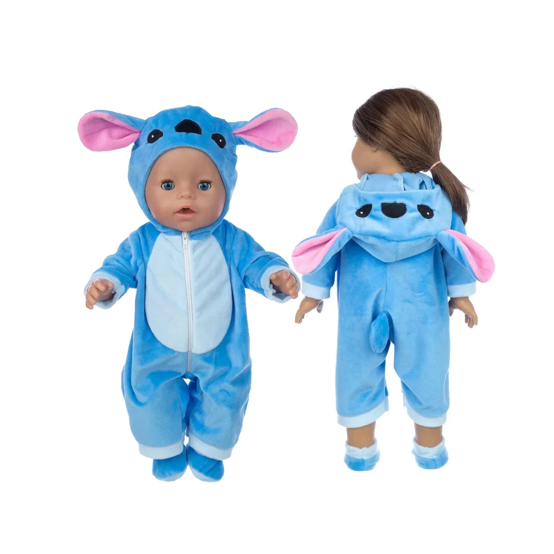 

43 CM Disney Stitch Cosplay Doll Outfits for 17Inch Dolls Baby Born Doll Cute Jumpers Rompers Suit+Shoes Kid Girl Christmas Gift