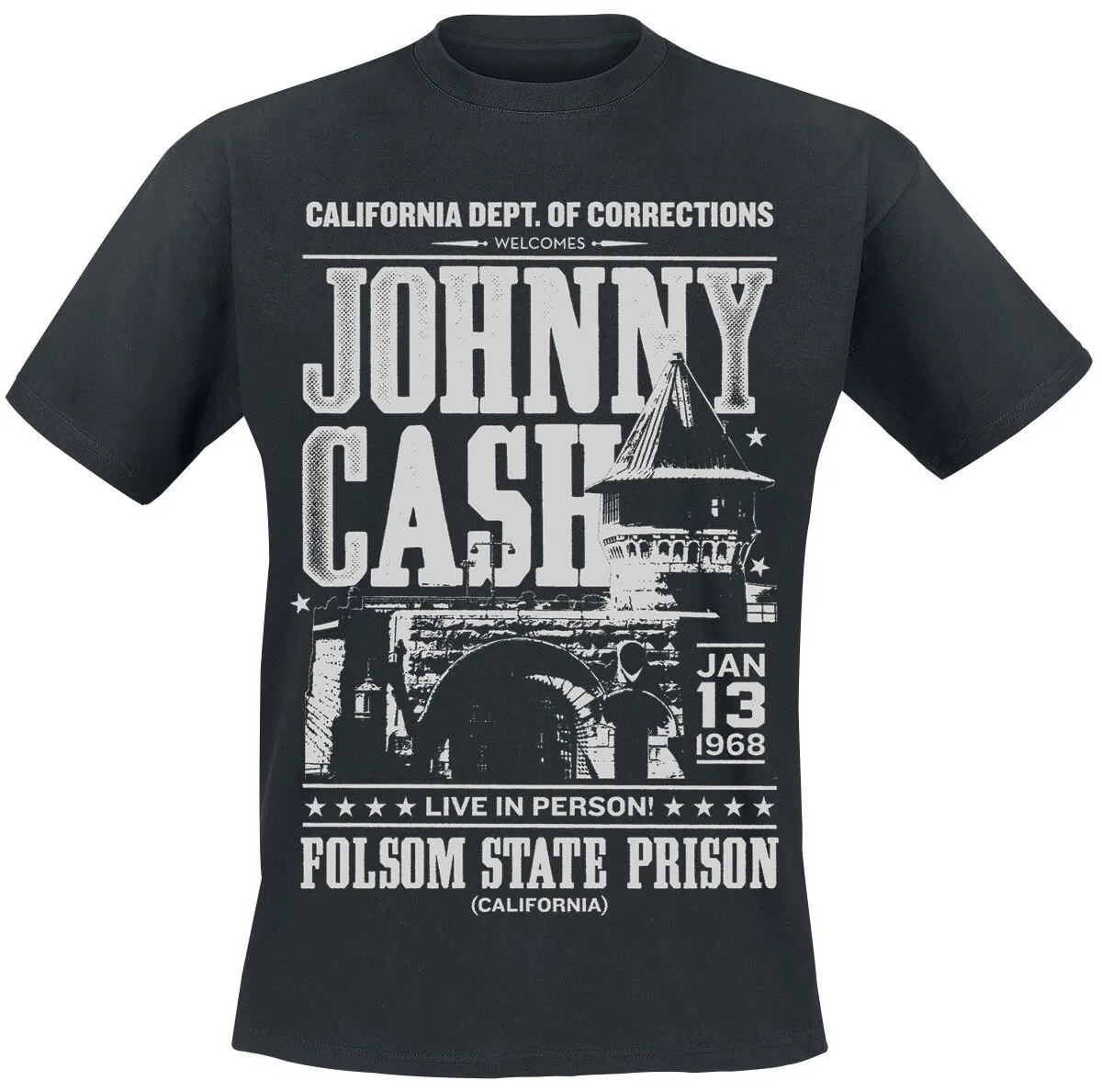 Johnny Cash Folsom State Prison 1968 Live Print T-Shirt, 100 % Baumwolle, lässiges, neutrales T-Shirt, Country-Rock-Streetwear für Männer und Frauen