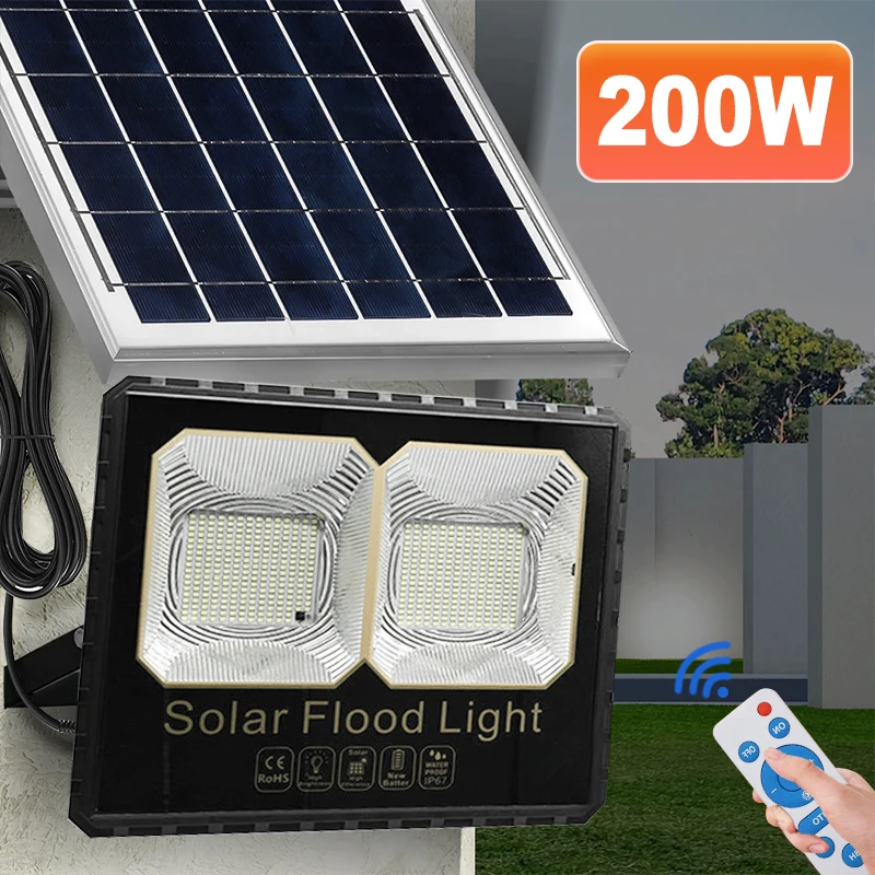 Riflettore Solare 200W Faretti Solari Led Light 5M Cord Outdoor Garden Telecomando Impermeabile Flood Light Lampada Da Parete A Led