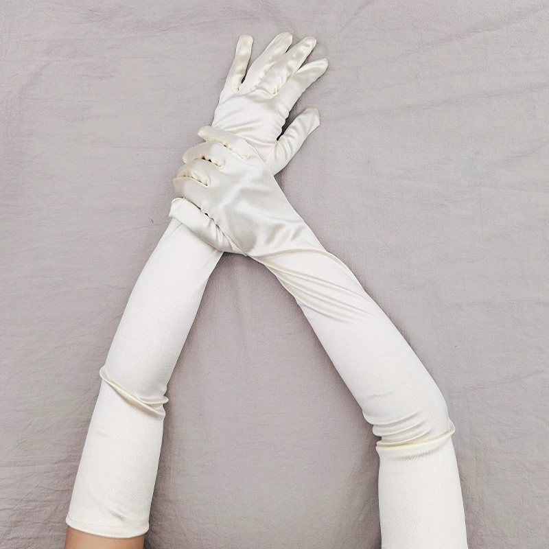 Verlängerte Zeremonienhandschuhe aus Satin, Stretch-Satin-Handschuhe, Retro-Party-Cosplay-Damenhandschuhe, modische Hochzeitshandschuhe C027 – Detail 34