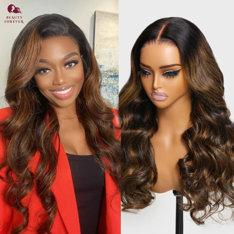 Beautyforever 13X4 Balayage 3D Body Wave Lace Frontal Wig Brown Color Lace Front Wig 180% Brazilian Glueless Human Hair