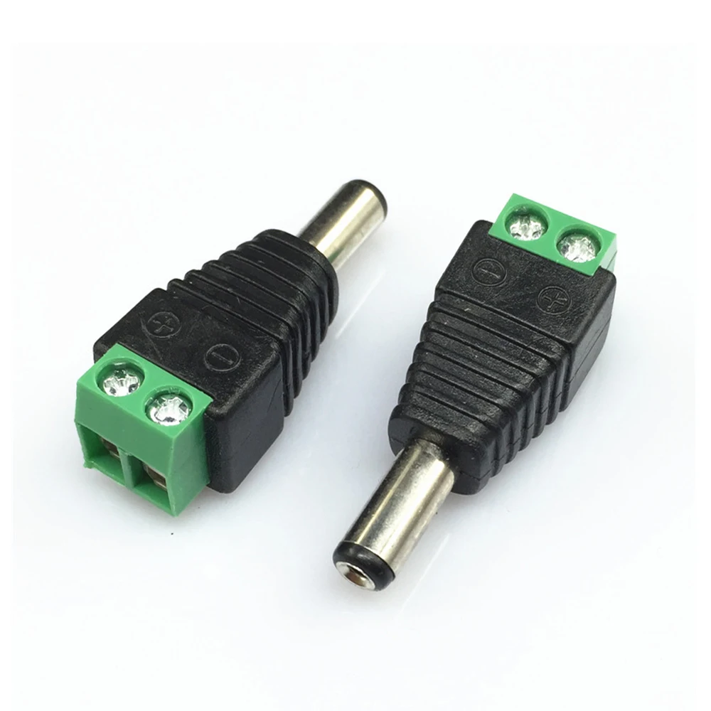 

5.5mm x 2.1mm Female Male DC Power Plug Adapter for 5050 3528 5060 Single Color LED Strip and CCTV Cameras 10Pcs