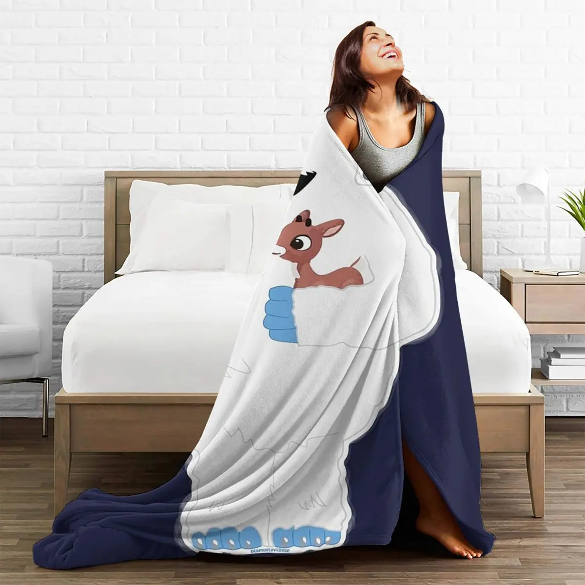 Christmas Abominable Snowman With Rudolph Blankets Flannel Warm Throw Blankets Throw Blanket For Couch Travel Throws Bedspread 5