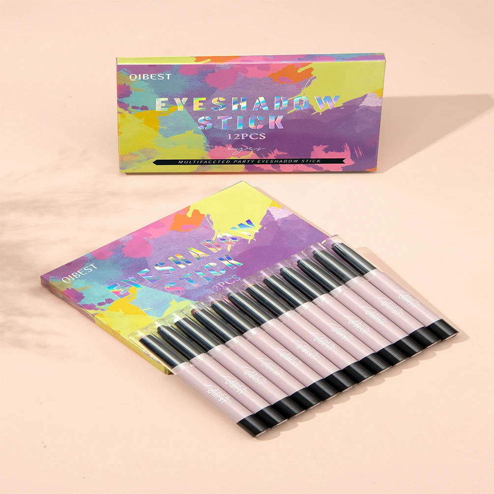 

QIBEST 12 Colors Pearlescent Eyeshadow Sets Eyeliner Waterproof Glitter Matte Nude Eye Shadow Makeup Pigment Silkworm Eyeshadow