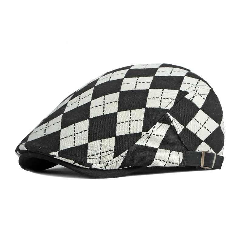 Beret Hat Retro Plaid Herringbone Cap Spring Fall Men Women Dailywear Sunshade Driving