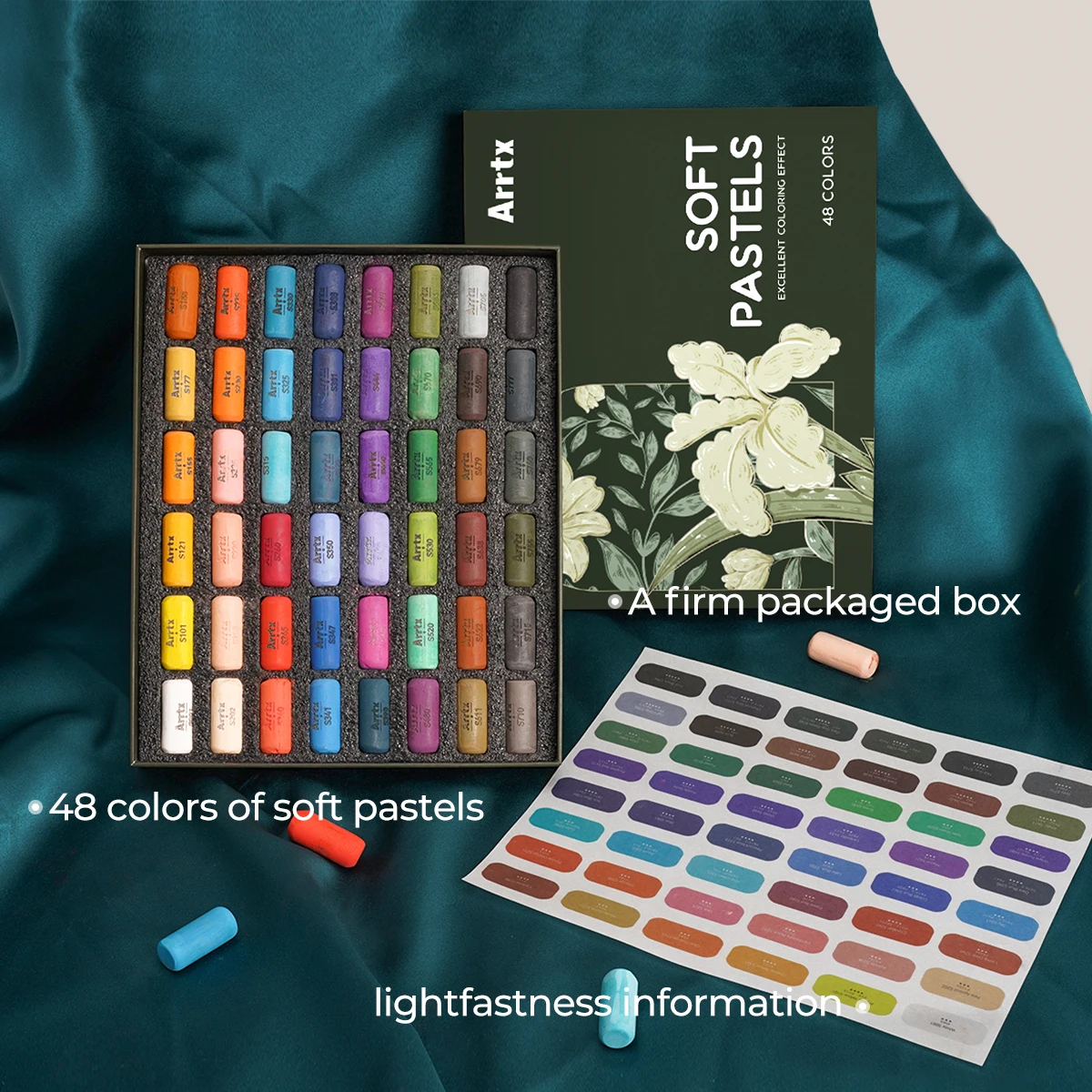 Arrtx 48 Colors Painting Crayons Soft Pastel Art Drawing Set Non