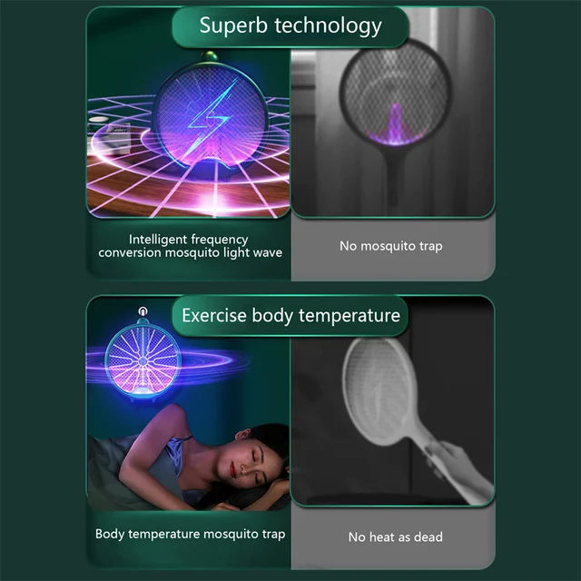 Szúnyoggyilkos Lámpa Usb Újratölthető Elektromos Összecsukható Ütő Légy Swatter Uv Lámpával - Image 5