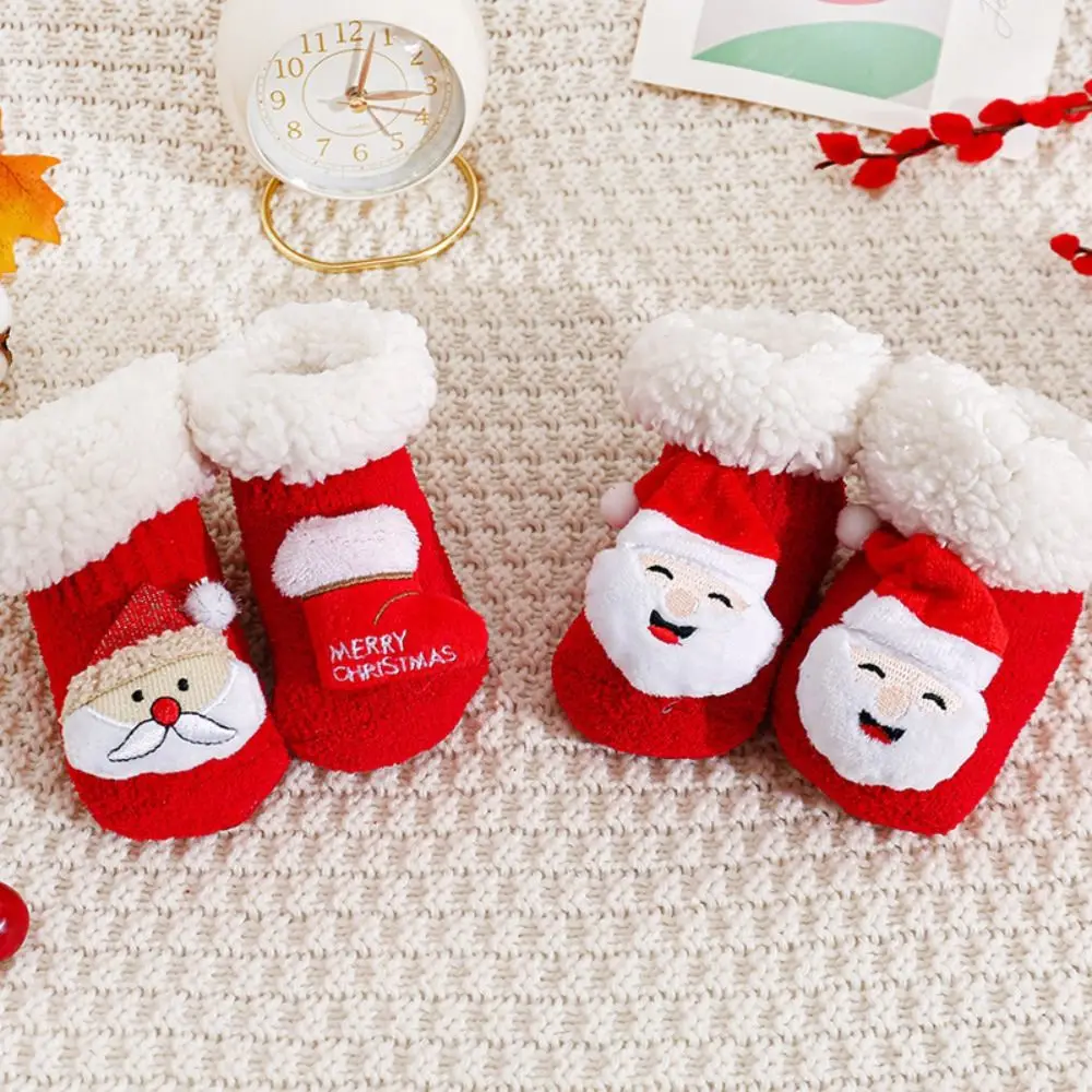 Warm Lamb wool Christmas Baby Socks Anti Slip Soft Newborn Floor Sock Thicken Santa Claus New Year Toddler Socks Autumn