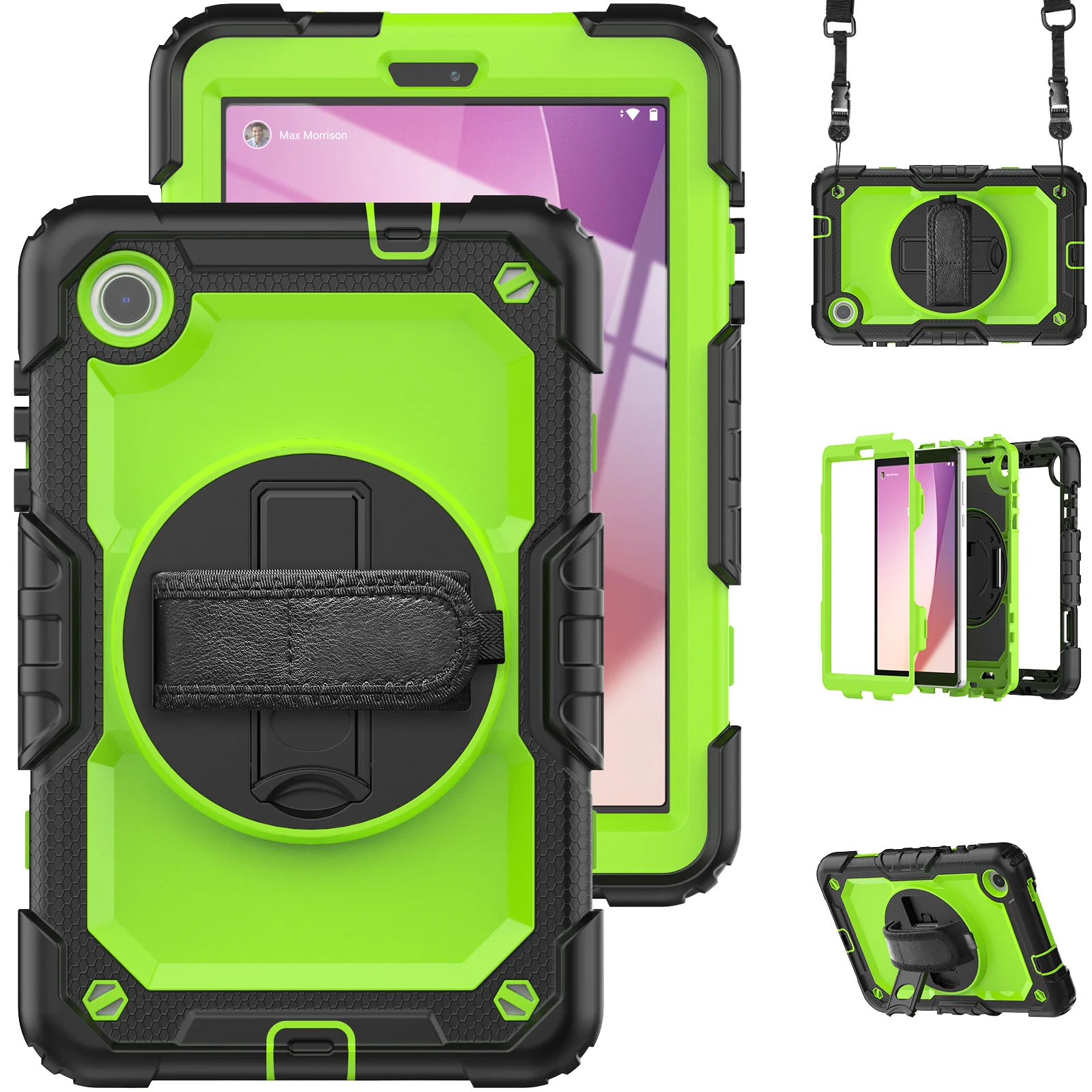 Case For Lenovo Tab M8 4th (Gen) 2023 8.0 inch TB300XU Shockproof Case With Shoulder Strap/360°Rotating Hand Strap/PC Stand_voghion.com