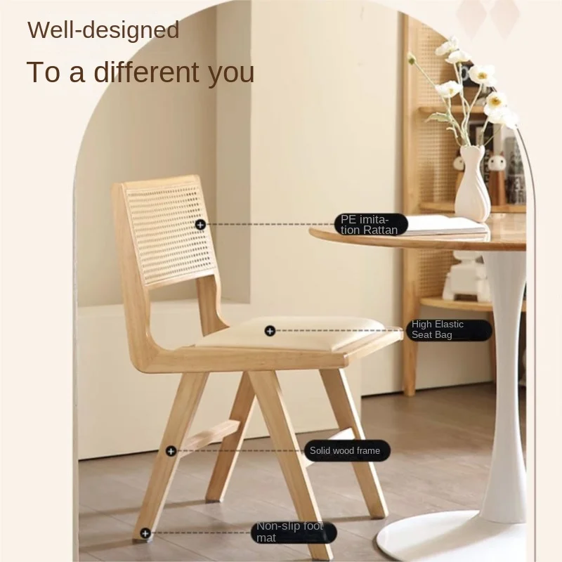 OMGD Scandinavian Rattan Chair Household Solid Wood Dining Chair Antique Style Designer Dining Table