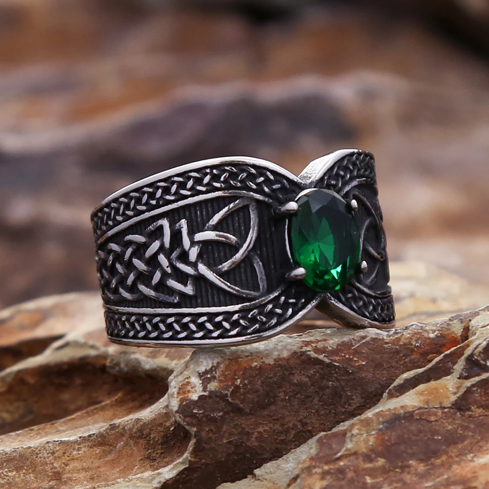 Emerald Mens Celtic Rings New Design Creative Stainless Steel