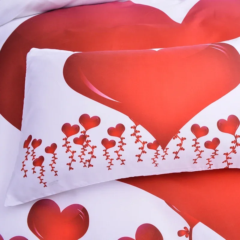 Room Decor Home Bedding Sets 2/3pcs Red Heart Printing Queen Size Pillowcase Duvet Cover Set Polyester Bedclothes