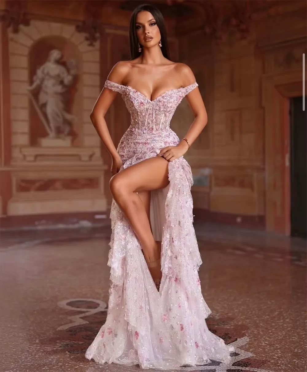 كونتيسا دبي الوردي الخامس الرقبة المتدرج كشكش فسات...