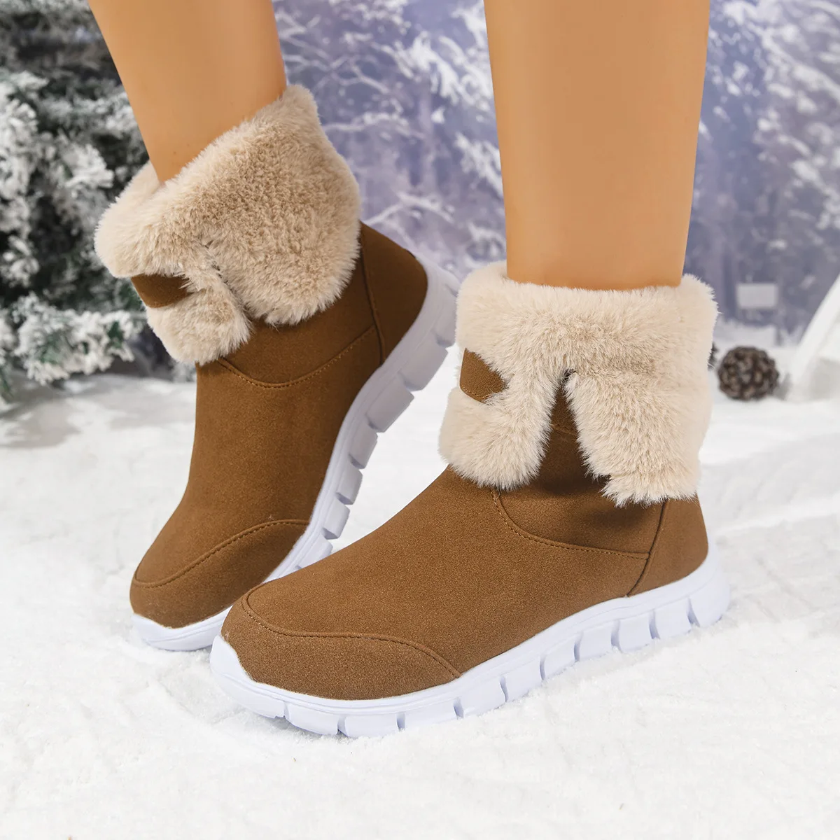 Winter Women Mid-Calf Boots Flats Gladiator Sport Shoes Ladies Casual Short Plush Ankle Boots Fur Warm Chelsea Snow Boots Women