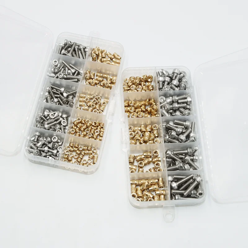 M2 M2.5 M3 M4 Brass Insert Nut and 304 Stainless Steel Hex Socket Head Cap Screw Set Hot Melt Knurl Embedment Copper Nuts Bolt screw bolt nut set
