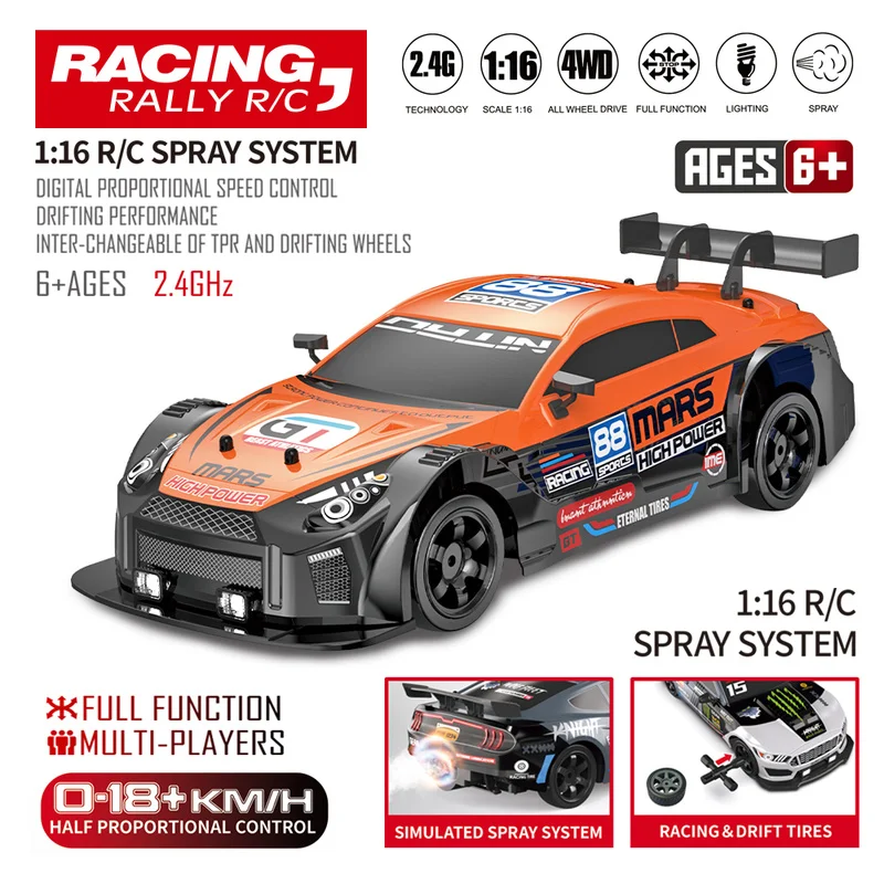 

Rc 2,4g 4wd 1:16 Semprotan погрузка на мобильный дрейф Kecepatan Tinggi Dua
