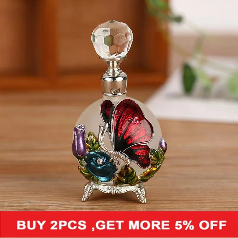 Arabian Style 25ml Vintage Perfume Bottle  Antique Butterfly Metal Empty Glass Dropper Women Girl Gift the flower girl bridesmaids maid of honor mother s day gold frame glass jewelry gift box storage organizer