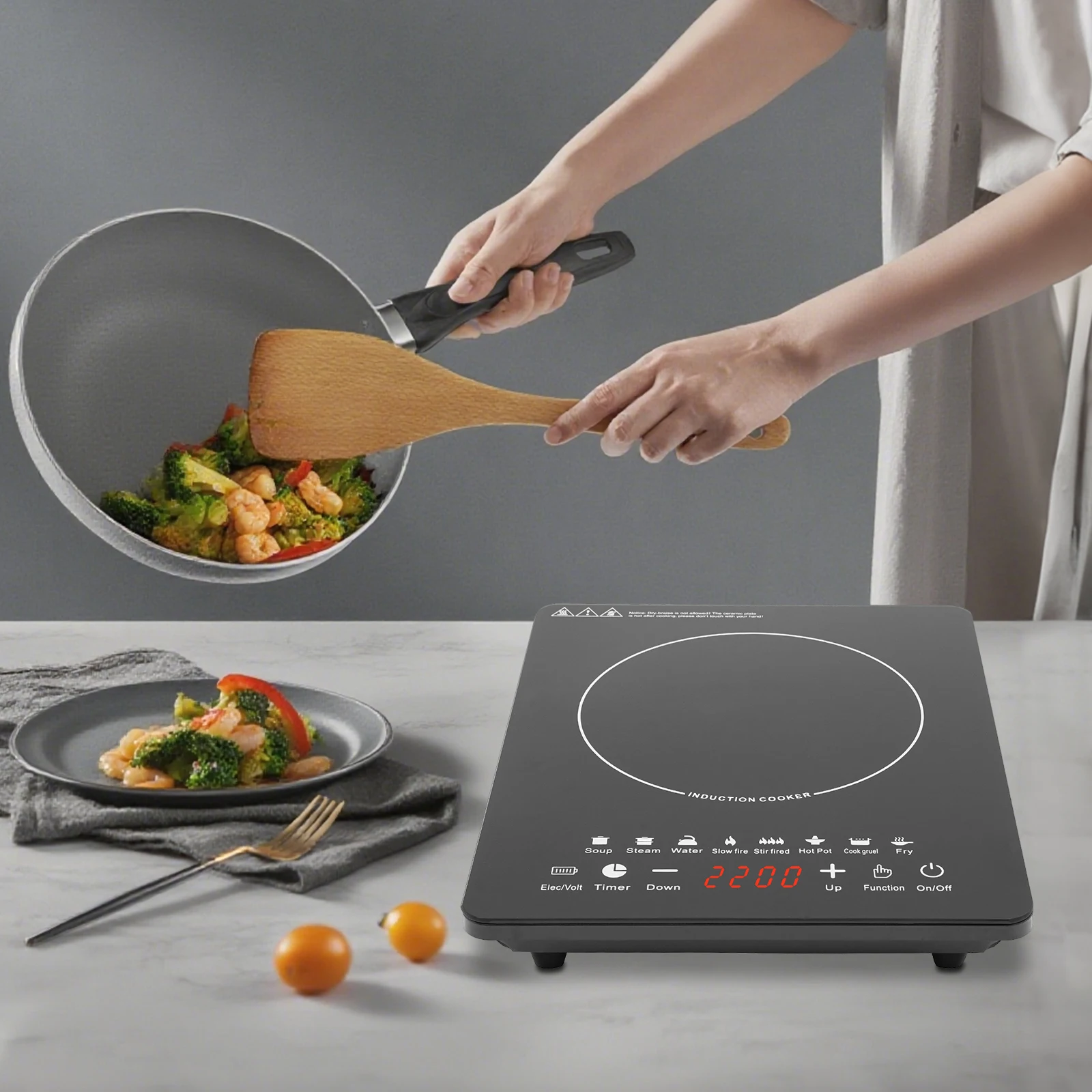 750W Electric Induction Cooker Glass PP Body 8 Presets Temp Adjustable for Dorm RV Home Restaurant & Hot Pot Use 4