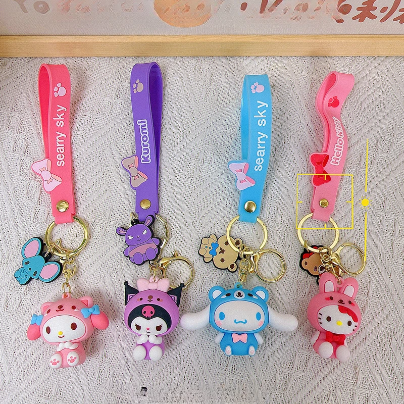 

Sanrio Hello Kitty My Melody Anime Silicone Key Chain Pendant Pom Pom Purin Cinnamoroll Kuromi Doll Key Chain Couple Ornaments