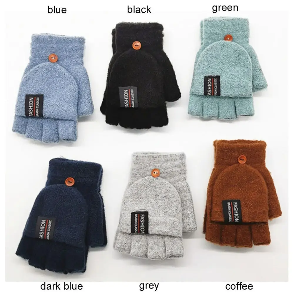 Unisex Knitted Winter Warm Thicken Half Finger Gloves Flip Mittens Fingerless Gloves