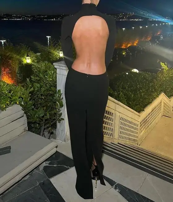 

2023 Women's Hot Selling Hollow Out Half High Neck High Waist Summer New Sexy Open Back Long Sleeve Dress