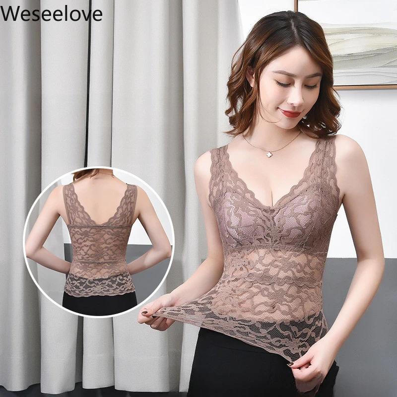 

No Steel Ring Underwear Suspender Vest New in Tank Top V-neck Skeleton with Pads Long Wide Shoulder Straps Lace Beautiful Back