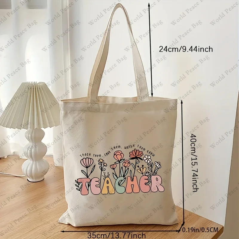 Teach Them Love Them Watch Them Grow Pattern Tote Bag Floral Teacher Shoulder Bag Tote Bag for Teachers