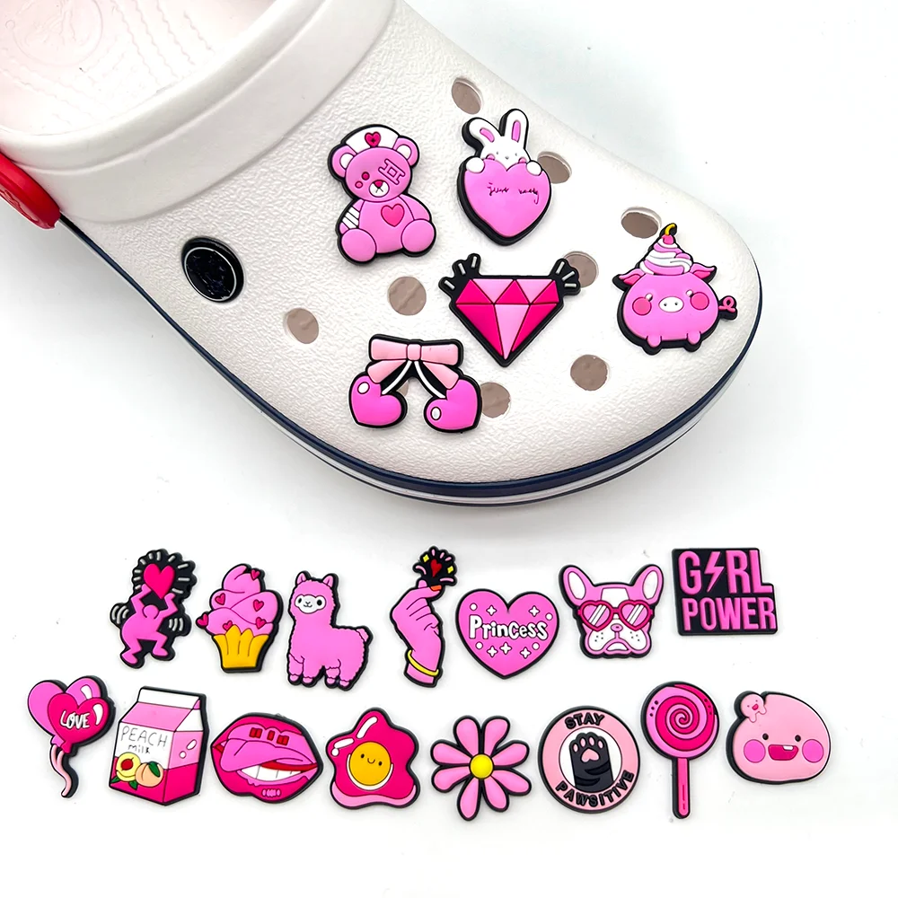 

20Pcs Pink Croc Charms Peach Balloon Pig Lollipop for Women Cute Shoe Charms Sandals Decoration for Clog Shoe Accessories Girl