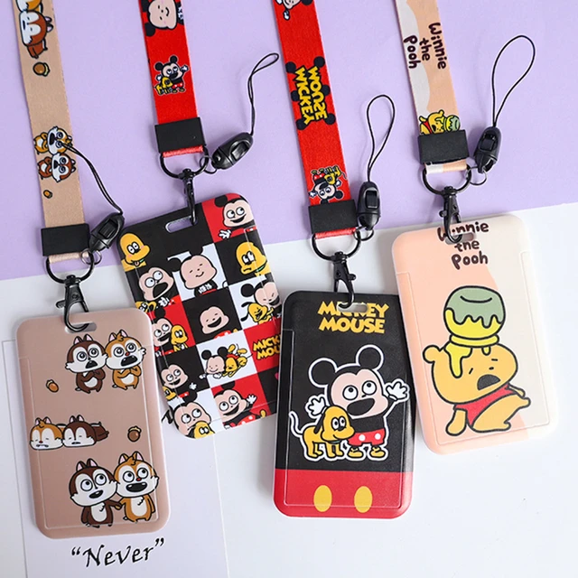 Mickey Mouse Girl Lanyard Keys Chain ID Card Cover Pass Mobile Phone Charm  Badge Bus Card Holder spring rope Keyring Accessories - AliExpress