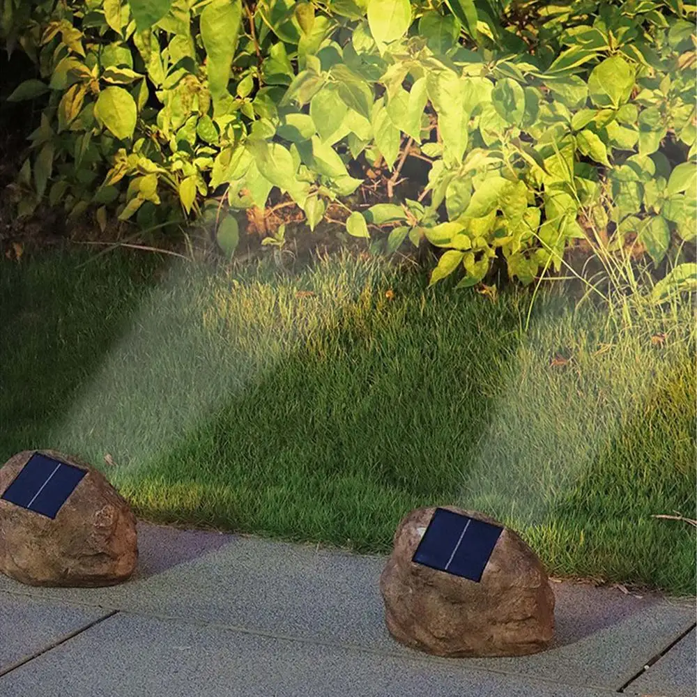 LED Solar Stone Light at Night