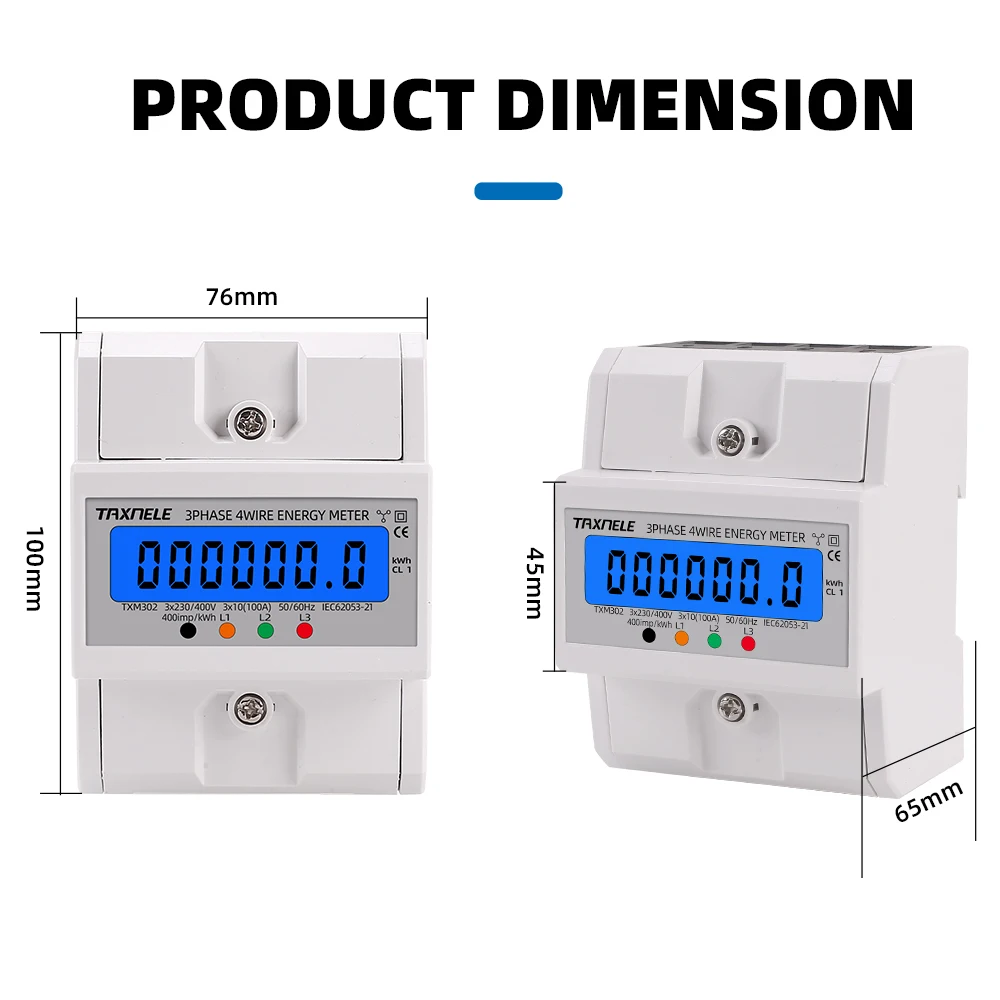 TAXNELE Din Rail 380V 3fázový elektroměr 100A AC 50Hz 60Hz LCD - Image 6
