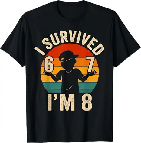 Mode-T-Shirt zum 8. Geburtstag für Jungen, lustiger Spruch: „Ich habe 6-7 Jahre überlebt, jetzt bin ich 8“, Baseball-Bruh-Spruch-T-Shirt, Humor, 67 Ästhetische Kleidung – Detail 5