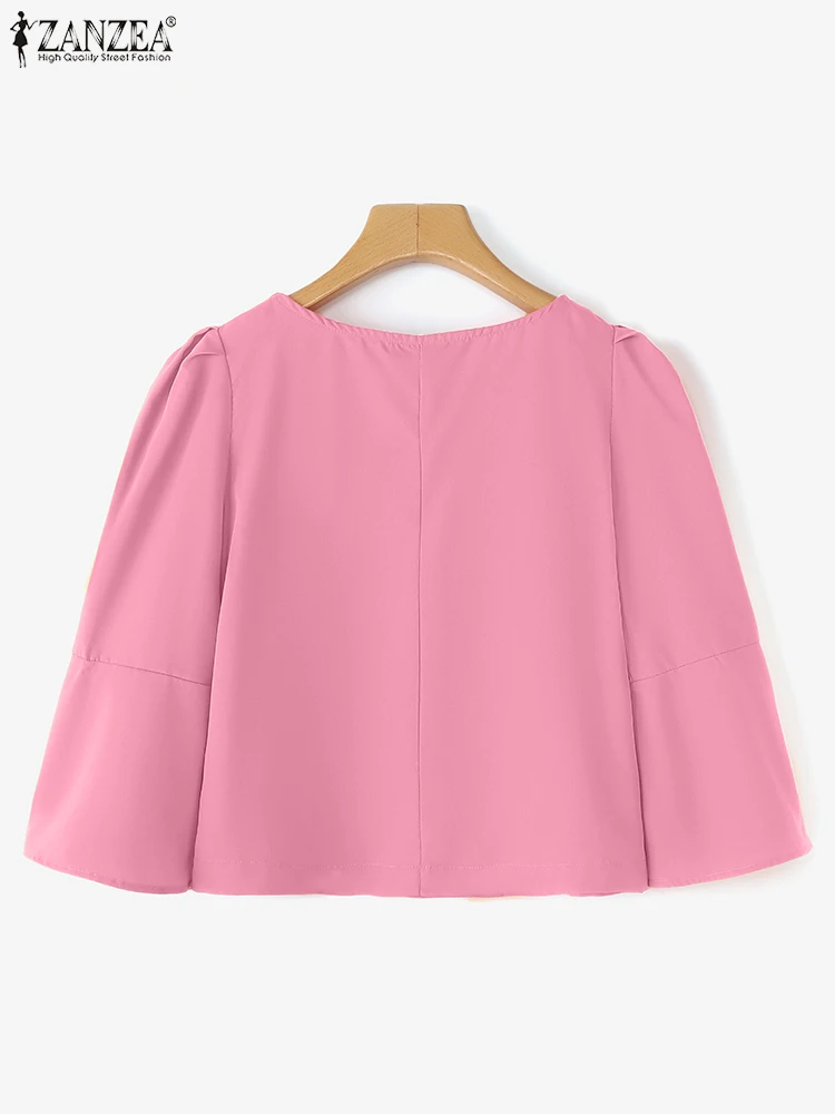 Women Summer Blouse Elegant Puff Sleeve Office Top