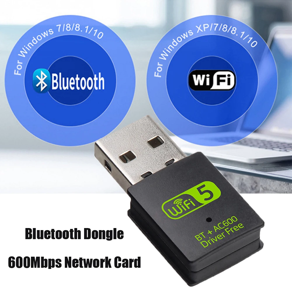 

Bluetooth-Compatible USB 600Mbps WiFi Adapter Dual Band 2.4/5Ghz Wireless External Receiver Mini WiFi Dongle for PC/Laptop