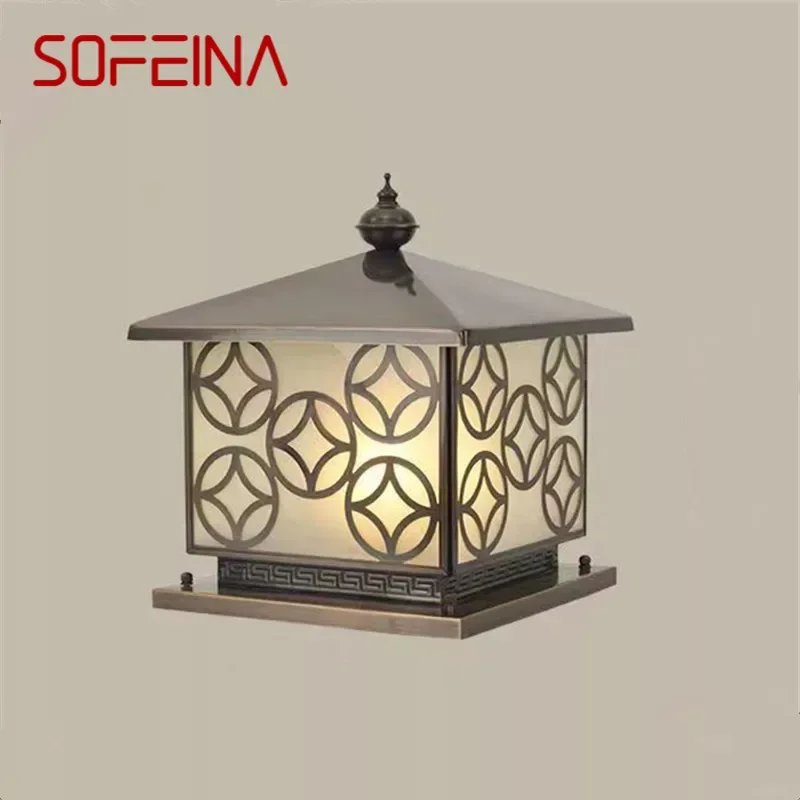 

SOFEINA Outdoor Electricity Post Lamp Vintage Creative Chinese Brass Pillar Light LED Waterproof IP65 for Home Villa Courtyard