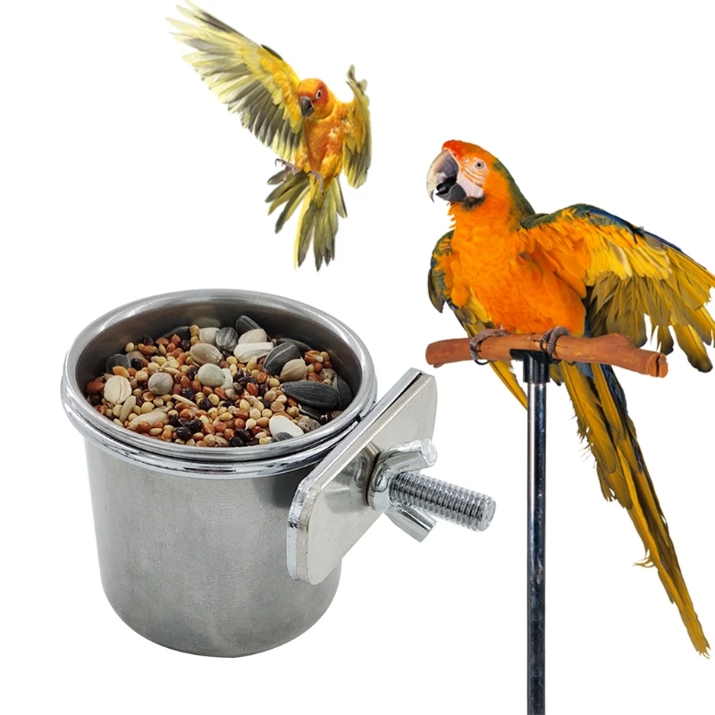 Parrot Feeder Bird Feeder Parrot Feeding Bowl Bird Water Drinker Pet Birds Hanging Cage Bowl Dish Cup Anti-turnover Stainless Steel Feeding Food Drinking Feeder for Parakeet Lovebird