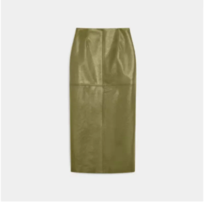 Vintage Streetwear Leather Skirt and Jacket Set for Women – Standneck Design with Zipper and Long Sleeves