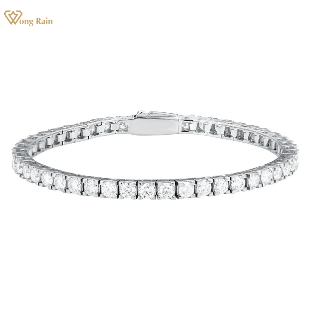 

Wong Rain 925 Sterling Silver VVS1 3EX Pass Test Diamonds Gemstone Real Moissanite Sparkling 3MM Tennis Chain Bracelets Jewelry