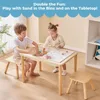 Multifunctional Sensory Table with 2 Chairs & Paper Roll, Wooden Sand and Water Activity Table with  Foldable Storage Bins 3