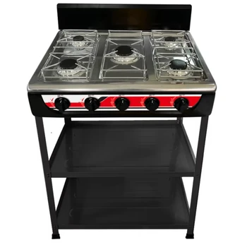Fornello per barbecue da esterno Fornello a gas pieghevole con 5 piedi di smalto a cinque fuochi con ripiani 1
