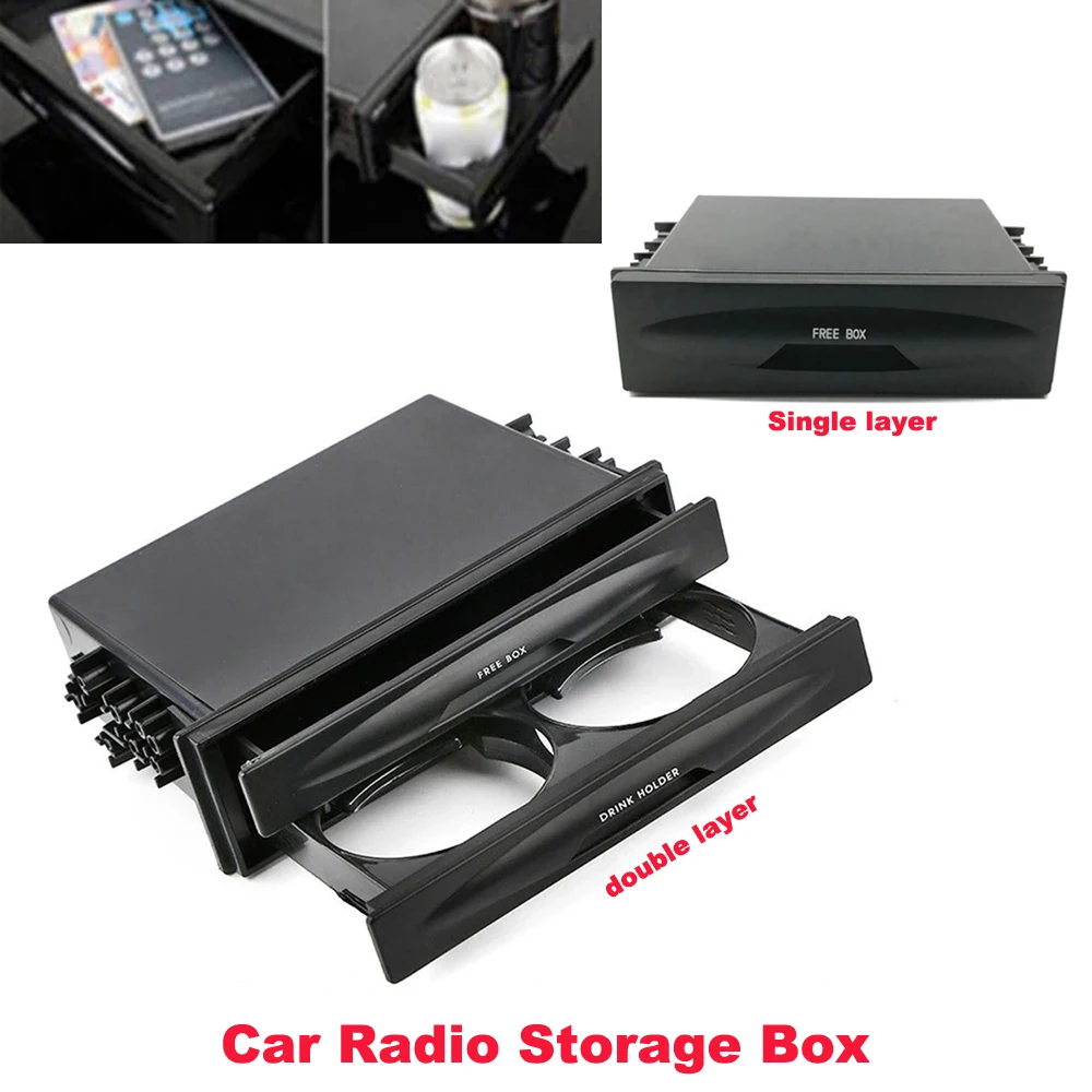 2 In 1 Car Radio Storage Box Multi Purpose Universal Pocket Drink-Cup ...