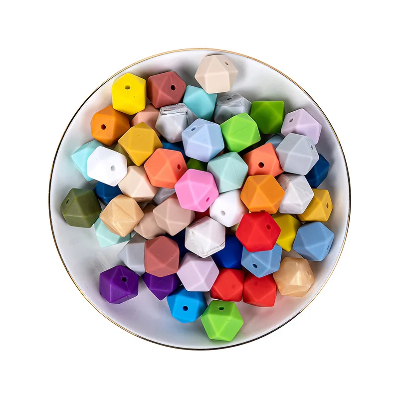 50pcs 14MM Hexagon Silicone Beads Food Grade Silicone For Jewelry Making   DIY Pacifier Chain Necklace Jewelry Accessories