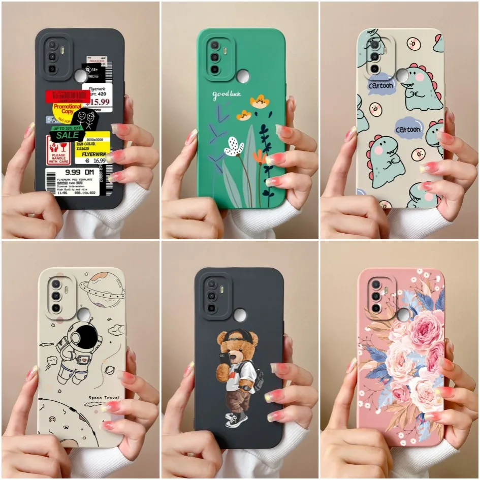 Silicone Case For OPPO A53 4G Coques Cute Shockproof Phone Back Cover Astronaut Flower Camera Protection For Oppo A53s 4G Fundas