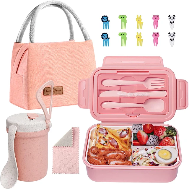 Lunch Box, Bote Djeuner En Plastique Pour Enfant Adulte, Bote Repas Avec  Trois Compartiments Et Des Couverts(fourchette Et Cuillre), Sans Bpa, Pour