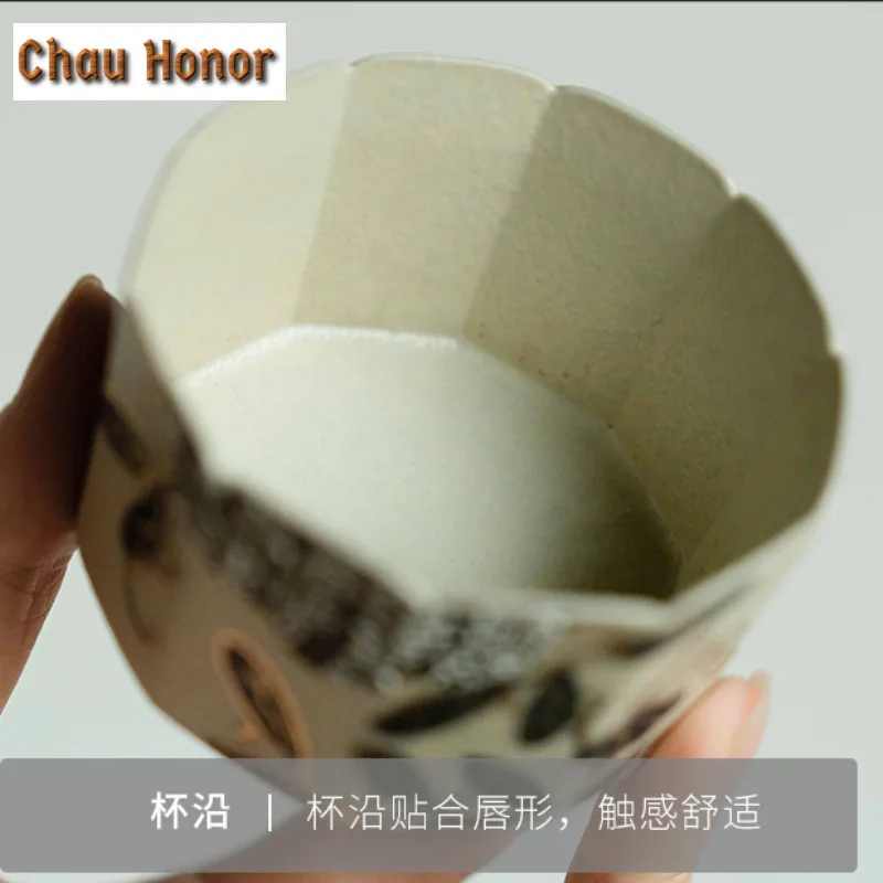 100ML Blue And White Flint Red Teacup Handmade Gold Drawing Branch Lotus Tea Bowl Cup Tea Smelling Cup Coffee Mug Tea Ceremony