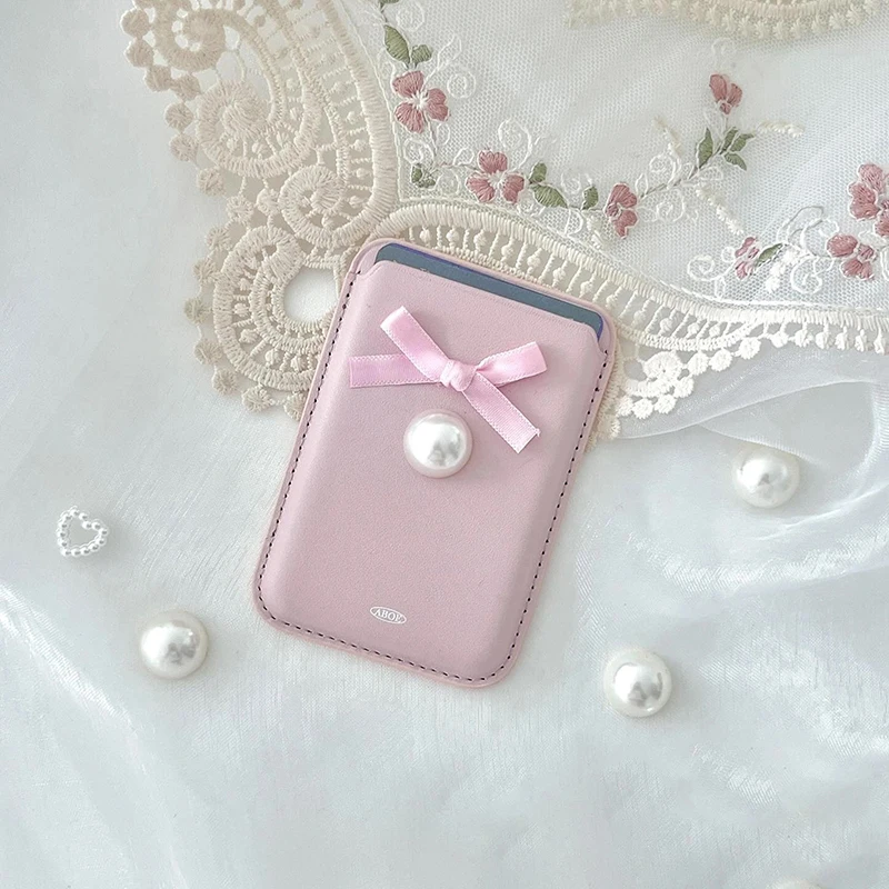 Elegant Bowknot Butterfly Pearl Cardholder Case with Stand