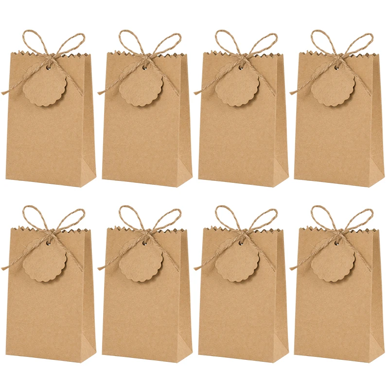 50/10pcs Kraft Paper Gift Box with Rope Retro Candy Cookie Bag Wedding Favors Birthday Party Supplies Christmas Gift Packaging