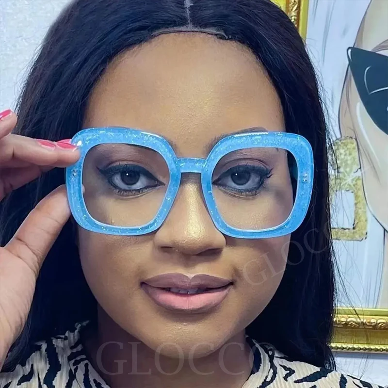 Grandi Occhiali Da Lettura Quadrati Trasparenti Donna Uomo Tendenze Ufficio Anti Luce Blu Occhiali Oversize Occhiali Da Vista Con Ingrandimento Alla Moda - Foto 2